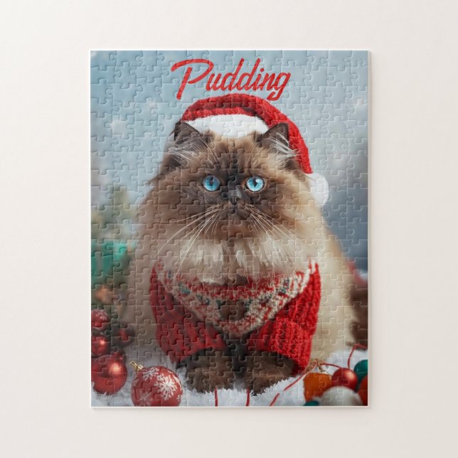 Quebra-cabeça Gato Ragdoll de Natal Aconchegante Personalizado  (Vertical)