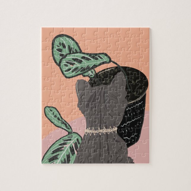 Quebra-cabeça Gato Rajado Cinza Plantas Obrigado  (Vertical)