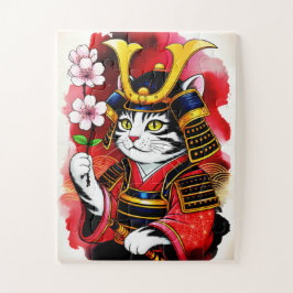 Quebra-cabeça Gato Samurai Artístico Cereja Para Adultos e Famíl