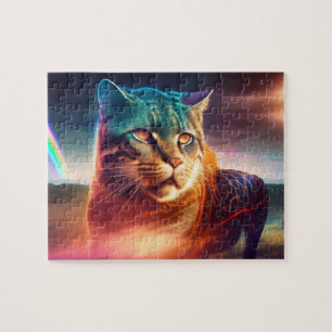 Quebra-cabeça Gato Selvagem com Cores Arco-Íris, Gato