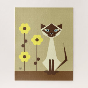 Quebra-cabeça Gato Siamês e Flores
