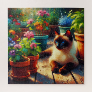 Quebra-cabeça Gato Siamês na Pintura do Óleo de Jardim