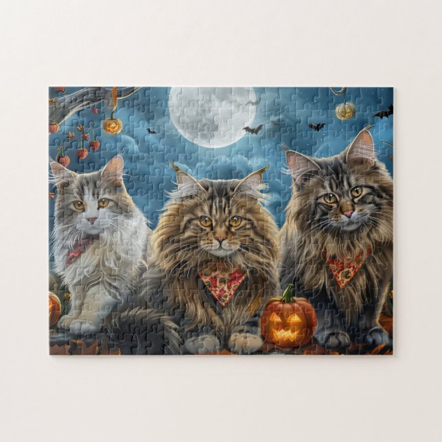 Quebra-cabeça Gato Siberiano Halloween Assustador  (Horizontal)