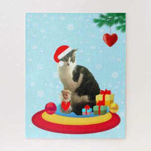 Quebra-cabeça gato tabby de Natal e anjo