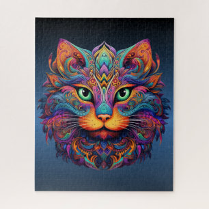 Quebra-cabeça Gato Tribal Colorido - Gato Boho Vibrante