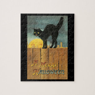Quebra-cabeça Gato Vintage Feliz Halloween por Ellen Clapsaddle