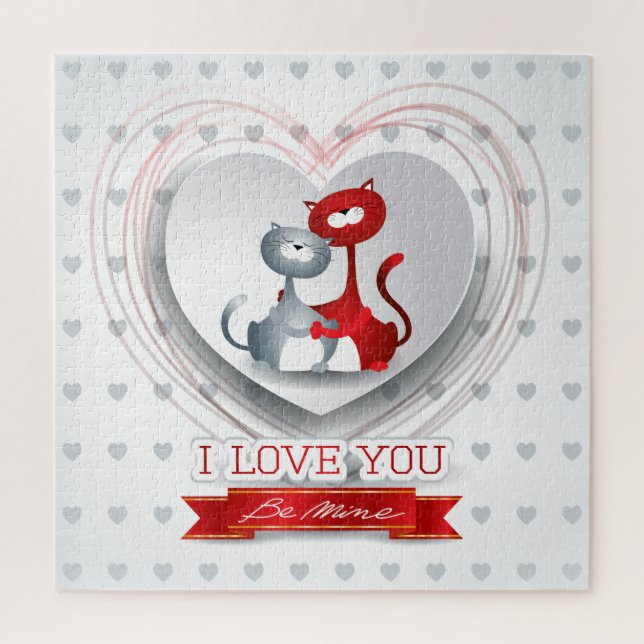 Quebra-cabeça Gatos apaixonados por coração (Vertical)