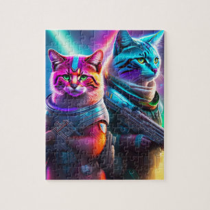 Quebra-cabeça Gatos Astronautas Neon Futurística do Sci-Fi