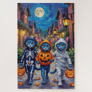 Quebra-cabeça Gatos Azuis Orientais Fazendo Trick-or-Treating no