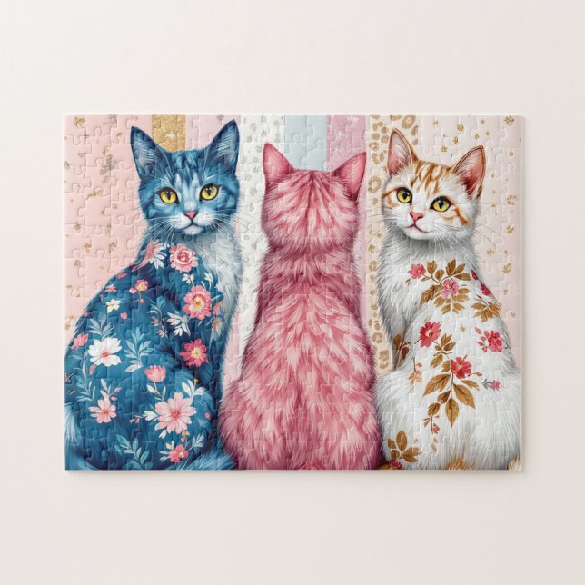 Quebra-cabeça Gatos Bonitos com Padrões (Horizontal)