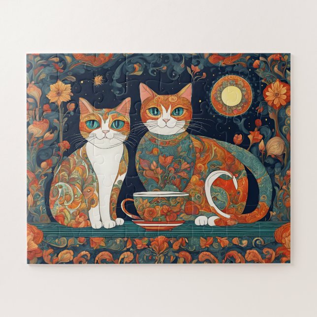 Quebra-cabeça gatos café enigma (Horizontal)