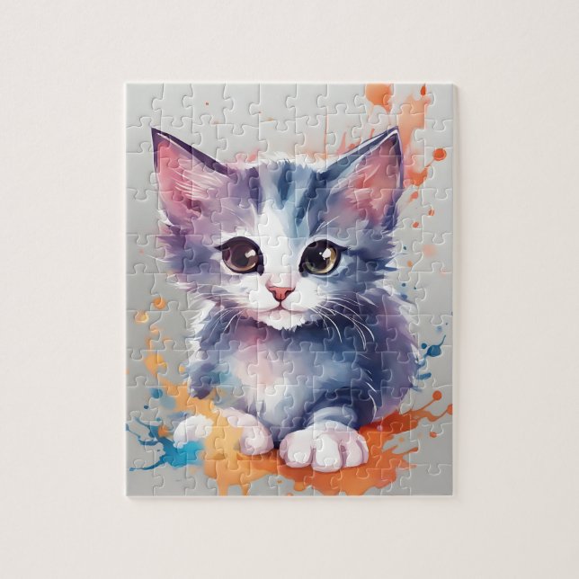 Quebra-cabeça Gatos com Cores Salpicadas Aquarela (Vertical)