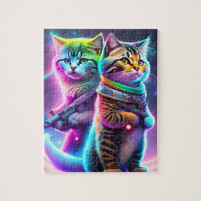 Quebra-cabeça Gatos Cutes Futuros Com Lasers, Gatos Neonosos (Vertical)