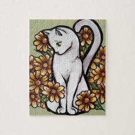 Quebra-cabeça Gatos de Daisy Flowers de Gato Branco