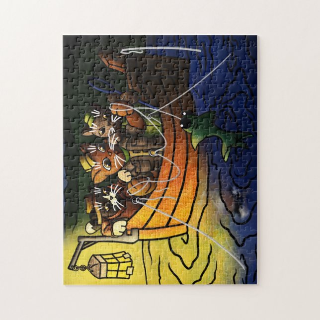 Quebra-cabeça Gatos De Pesca Noturna (Vertical)