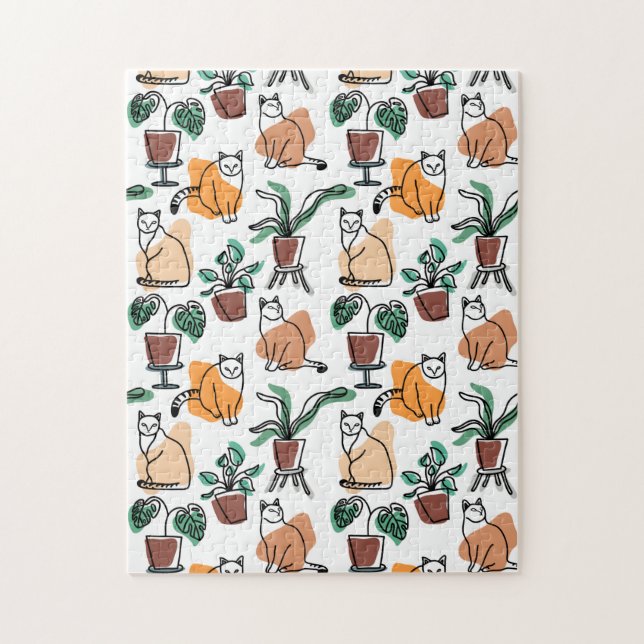 Quebra-cabeça Gatos e flores para desenho de linhagens (Vertical)