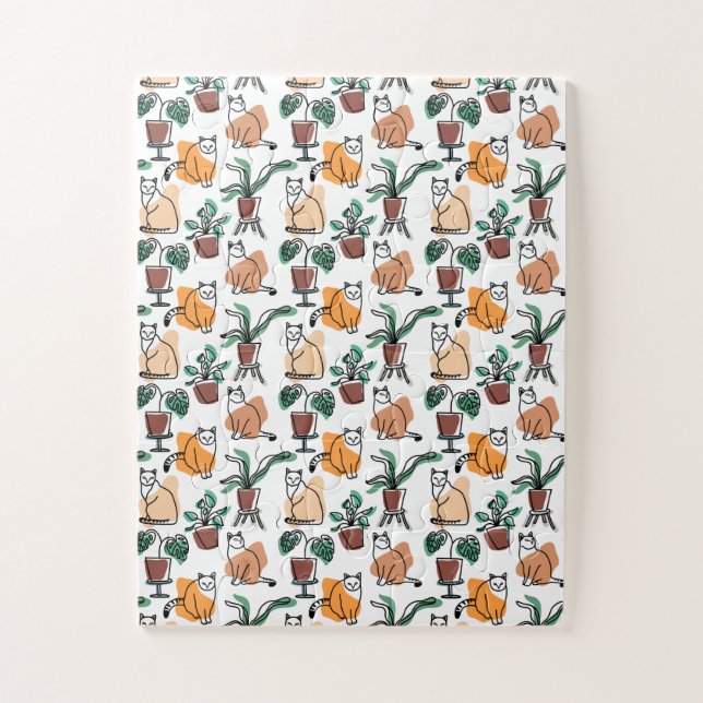 Quebra-cabeça Gatos e flores para desenho de linhagens (Vertical)