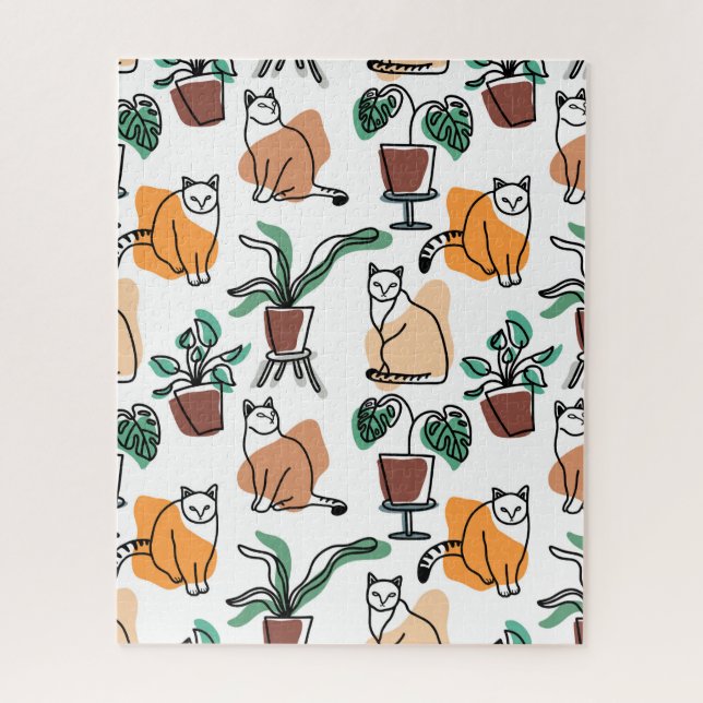 Quebra-cabeça Gatos e flores para desenho de linhagens (Vertical)