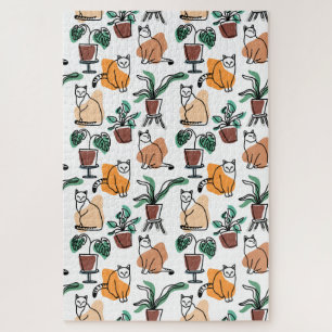 Quebra-cabeça Gatos e flores para desenho de linhagens