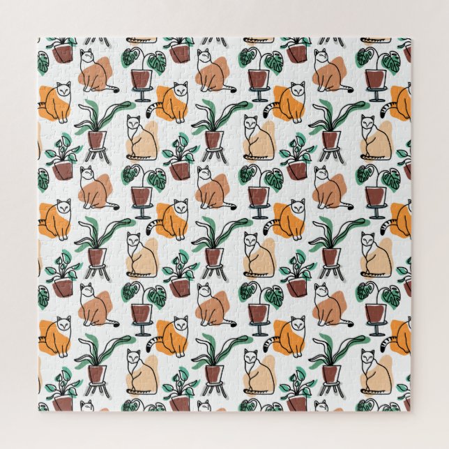 Quebra-cabeça Gatos e flores para desenho de linhagens (Vertical)