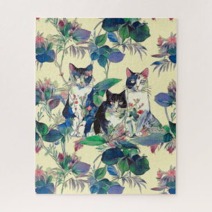 Quebra-cabeça Gatos em Aquarela em um Jardim