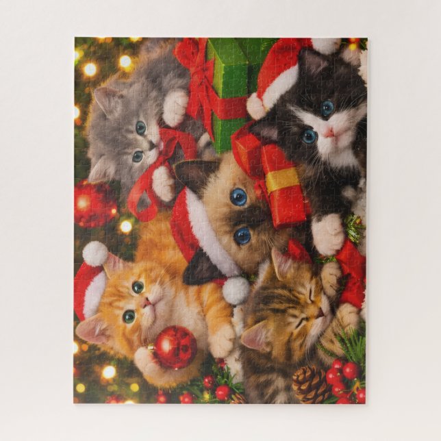 Quebra-cabeça Gatos Fofos de Natal Presentes Puzzle (Vertical)