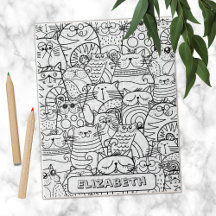 Gatos Fofos Engraçados Zen Doodle Colorir Nome Per