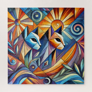 Quebra-cabeça Gatos Geométricos Abstratos com Cores Vibrantes