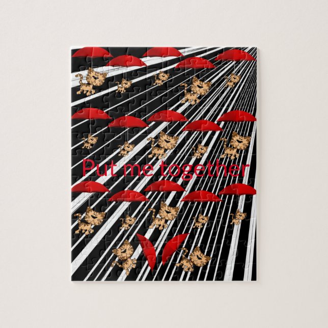 Quebra-cabeça Gatos Guarda-chuvas Vermelhas Cinzas (Vertical)