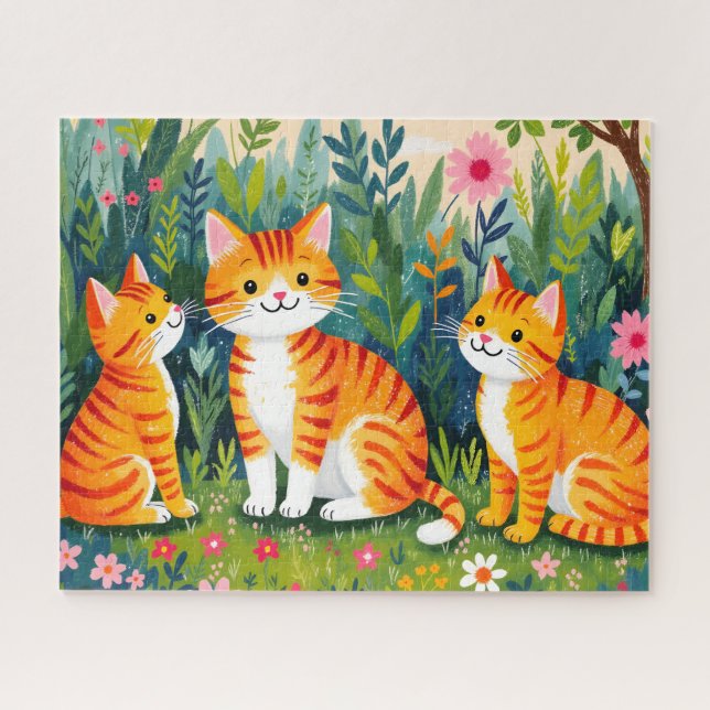 Quebra-cabeça Gatos Ilustrados em Flor (Horizontal)