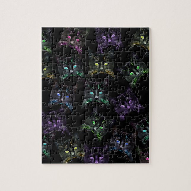 Quebra-cabeça Gatos legal em Preto! Gatos multicoloridos (Vertical)