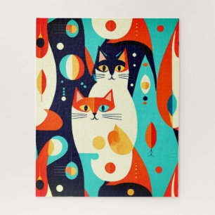 Quebra-cabeça Gatos modernos do século médio num fundo Abstrato