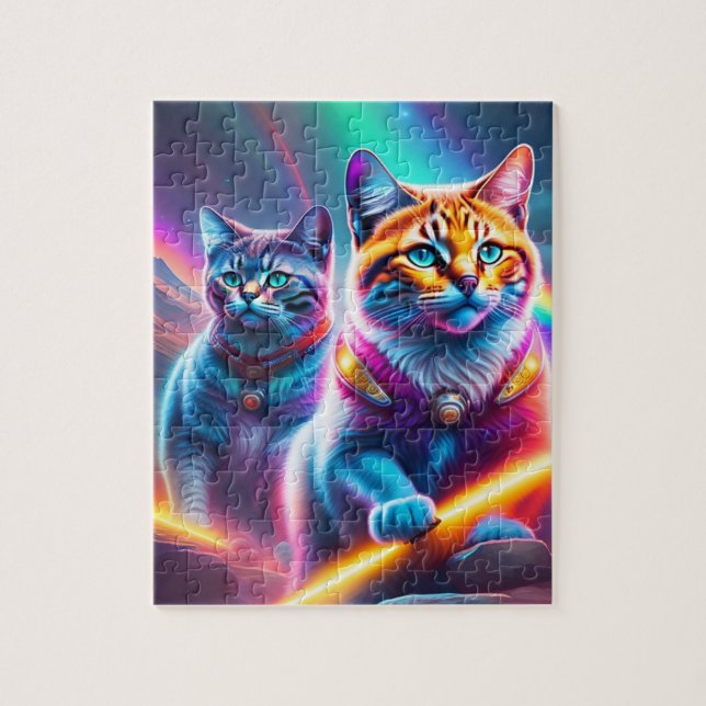 Quebra-cabeça Gatos Neon Com Lasers Cores Arco-Íris Gatos (Vertical)