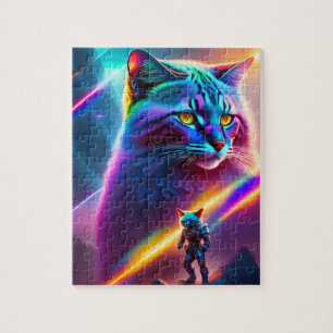 Quebra-cabeça Gatos Neon Futurísticos do Astronauta Sci-Fi
