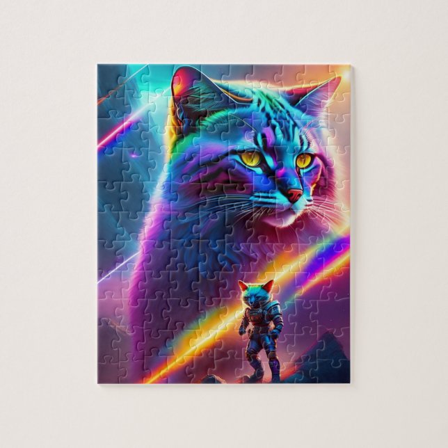 Quebra-cabeça Gatos Neon Futurísticos do Astronauta Sci-Fi (Vertical)