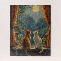 Gatos olhando para a lua e chuva