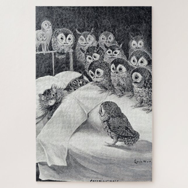 Quebra-cabeça Gatos Pássaro da Coruja, Louis Wain (Vertical)