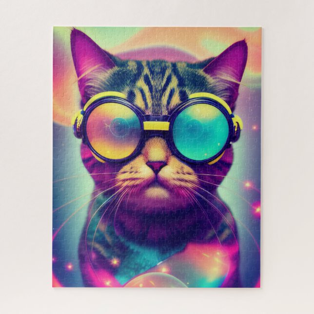 Quebra-cabeça Gatos Psicodélicos Legal Funky (Vertical)
