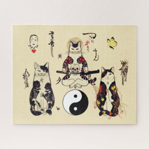QUEBRA-CABEÇA GATOS SAMURAI NO CÉREBRO,ESQUELETO,TATUAGENS DE BO