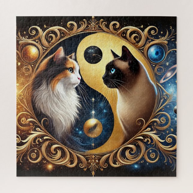 Quebra-cabeça Gatos Simbolizando Equilíbrio com um Yin Yang (Vertical)