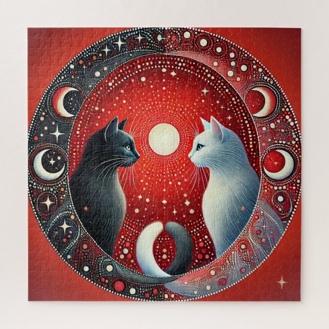Quebra-cabeça Gatos Yin Yang Cena de Equilíbrio Artístico Harmon (Vertical)