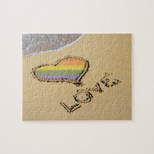 Quebra-cabeça Gay Rainbow Amor Coração Na Areia