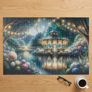 Quebra-cabeça Gazebo do Jardim Encantado Reflexo do Crepúsculo