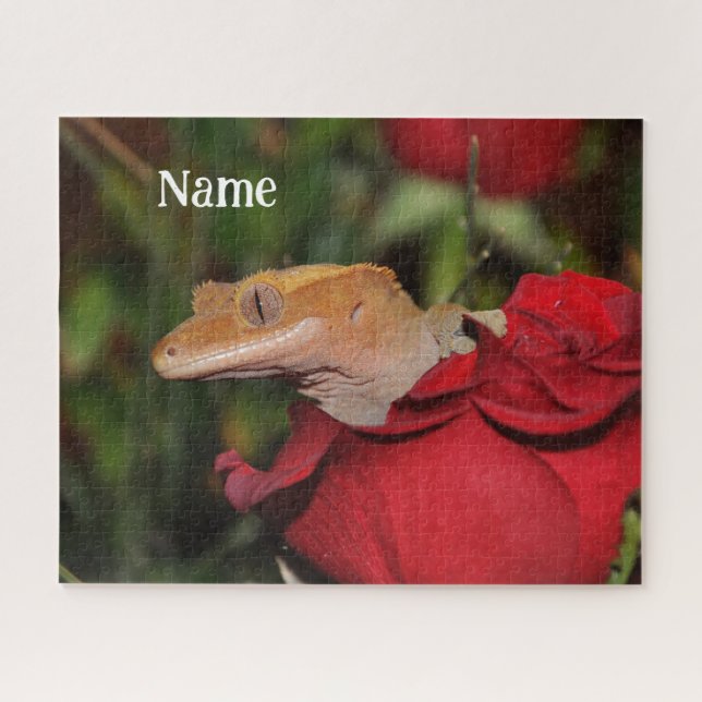 Quebra-cabeça Gecko Lizard preso personalizado em um Rosa (Horizontal)