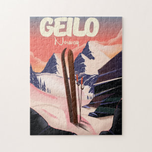 Quebra-cabeça Geilo Noruega, bela poster de esqui.