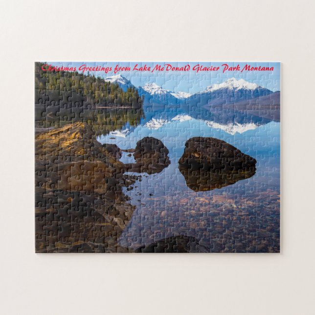 Quebra-cabeça Gelo do Lago McDonald Park. Saudações de Natal (Horizontal)