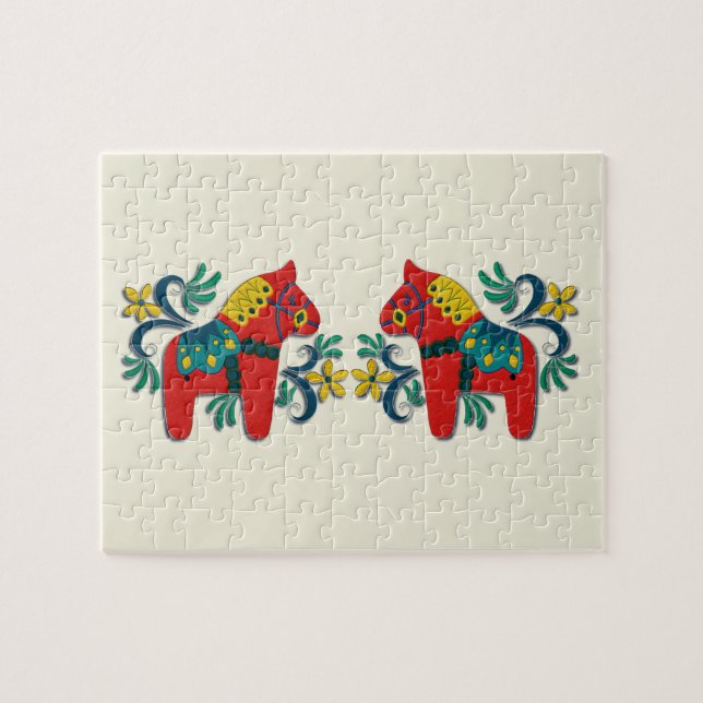 Quebra-cabeça Gêmeos suecos do escandinavo do cavalo de Dala do (Horizontal)