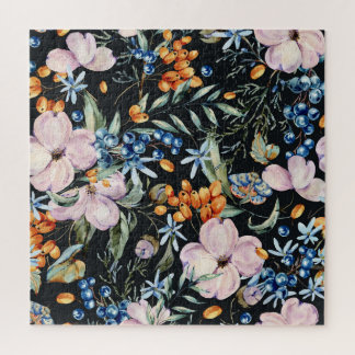 Quebra-cabeça Gentle Watercolor: Berries Florais Cor-de-Rosa