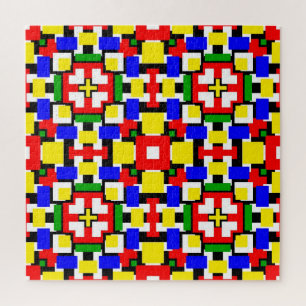 Quebra-cabeça Geometria vermelha, amarela, preta, azul e verde