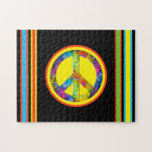 [Geometric Tie-Dye] Stripes with Peace Sign Black